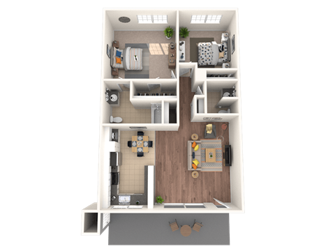 Floor plan for 2 beds, 1.5 baths, 940 sqft